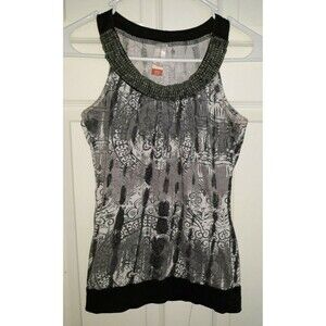 No Boundaries Gray & White Beaded Sleeveless Tank Top Shirt Juniors SM 3-5